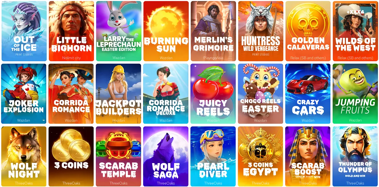 Wide range of online slots at Valor Casino — top picks like Joker Explosion and Scarab Boost